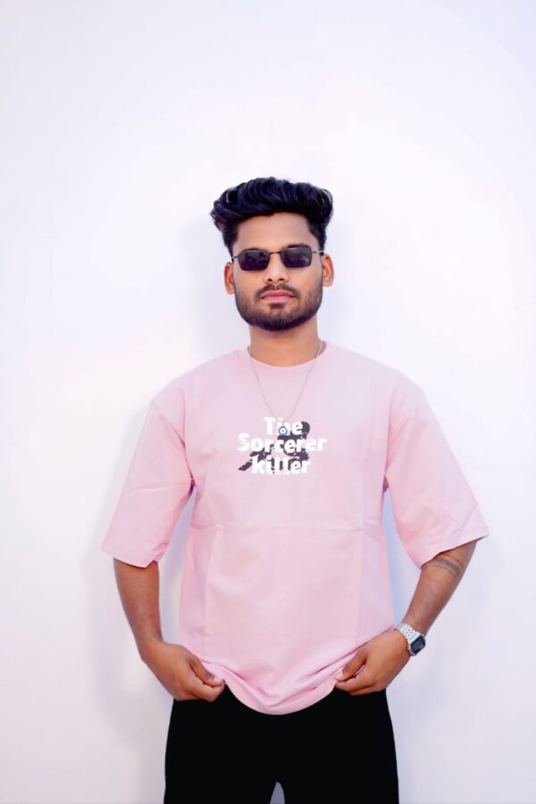 over size back print T shirt light pink