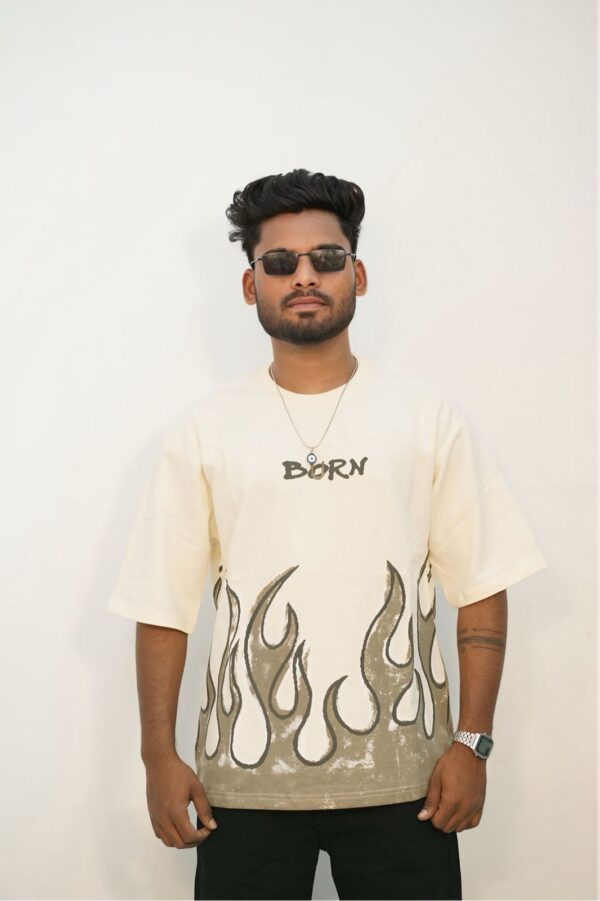 Over size back print T shirts light yellow